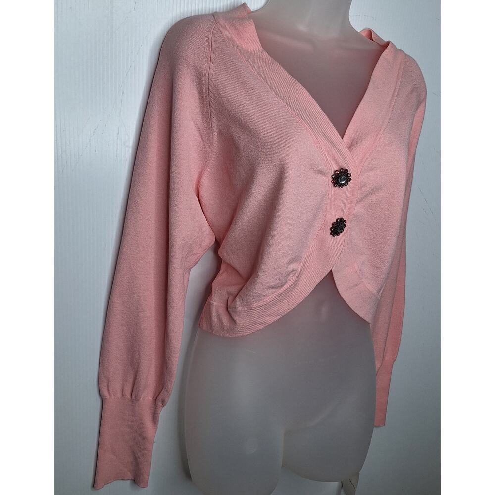 Vintage Y2K Cropped Cardigan Emma James XL Jewel Rhinestone Fairy Kei Coquette - Picture 2 of 12